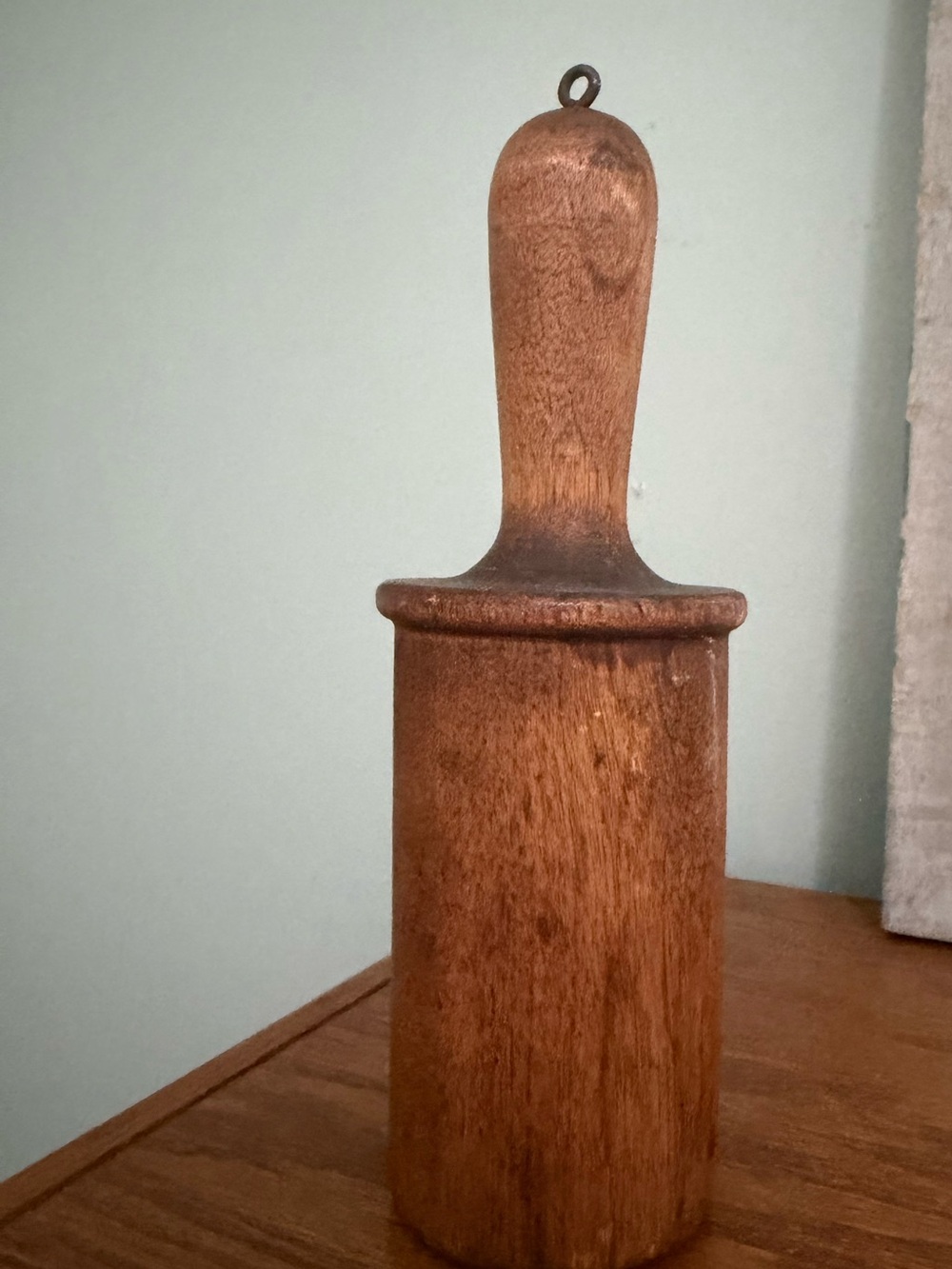 Antique Primitive flat bottom turned wood potato masher